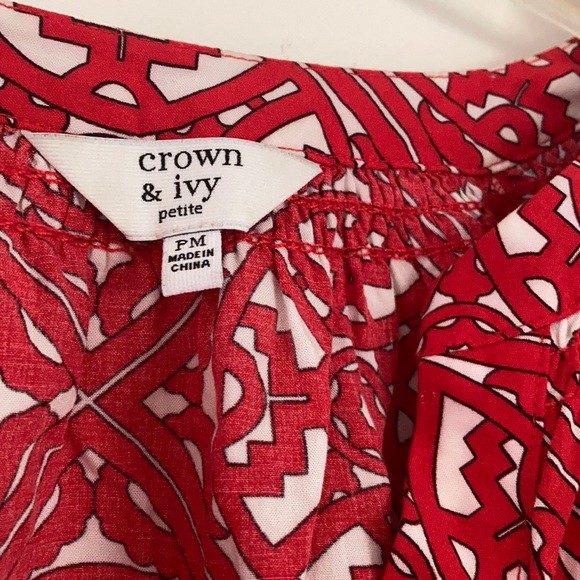 5/$25 Crown and ivy petite PM blouse red print cute - Picture 3 of 5